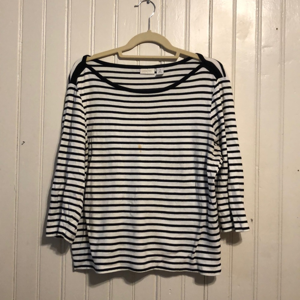 Chico’s Black and White Striped Boatneck Tee